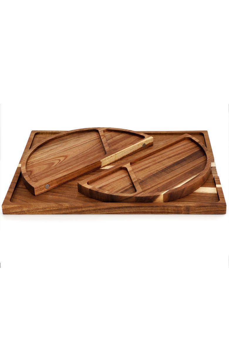 3 Piece Acacia Wood Cutting Board with Maganitized Serving Board Platter, Alternate, color, Acacia
