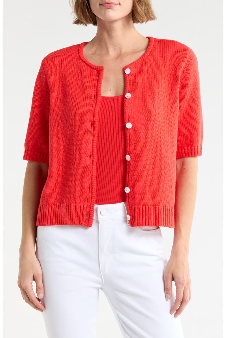 Fisher Short Sleeve Cotton Blend Cardigan, Main, color, POPPY RED
