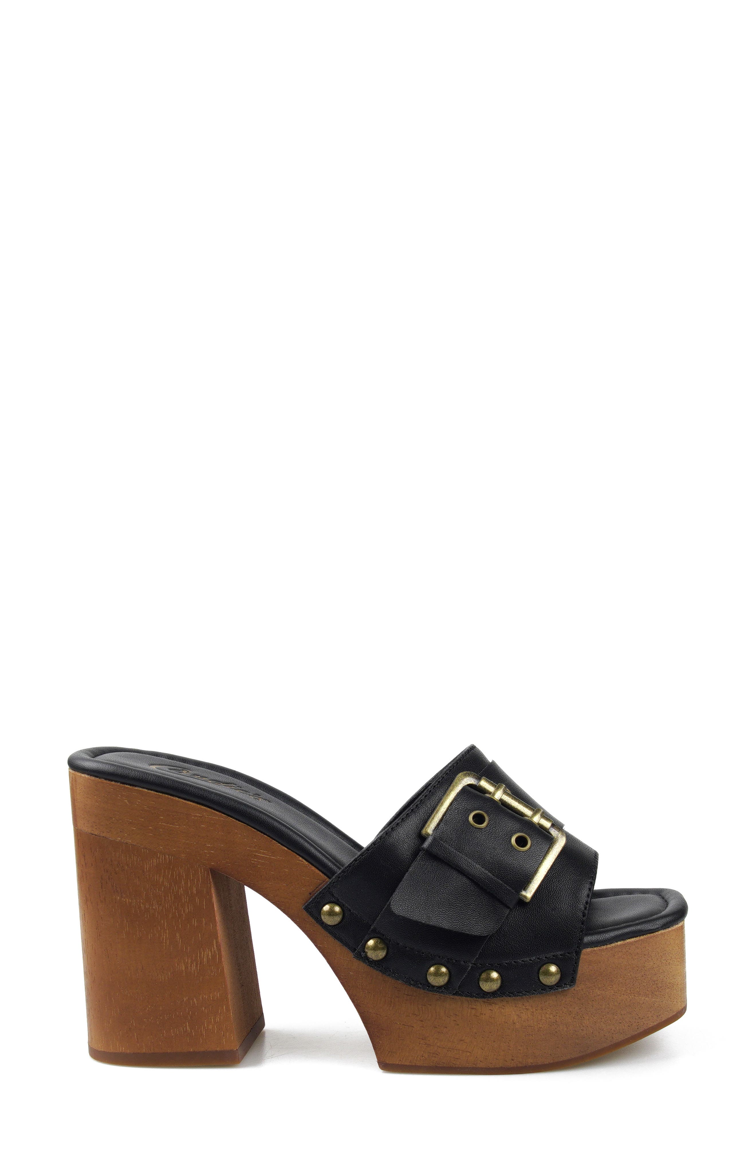 Blooms Faux Leather Platform Slide Sandal, Alternate, color, BLACK