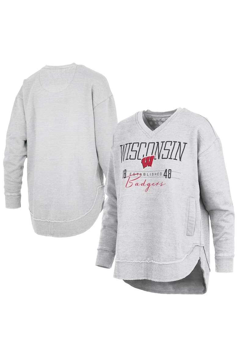 Women's Pressbox  Heather Gray Wisconsin Badgers Marcus East Hall Poncho V-Neck Sweatshirt, Main, color, Heather Gray