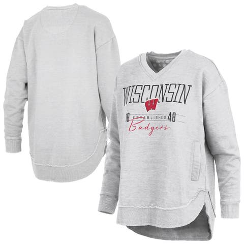 Women's Pressbox  Heather Gray Wisconsin Badgers Marcus East Hall Poncho V-Neck Sweatshirt