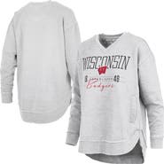 PRESSBOX Women's Pressbox Heather Gray Wisconsin Badgers Marcus East Hall Poncho V-Neck Sweatshirt