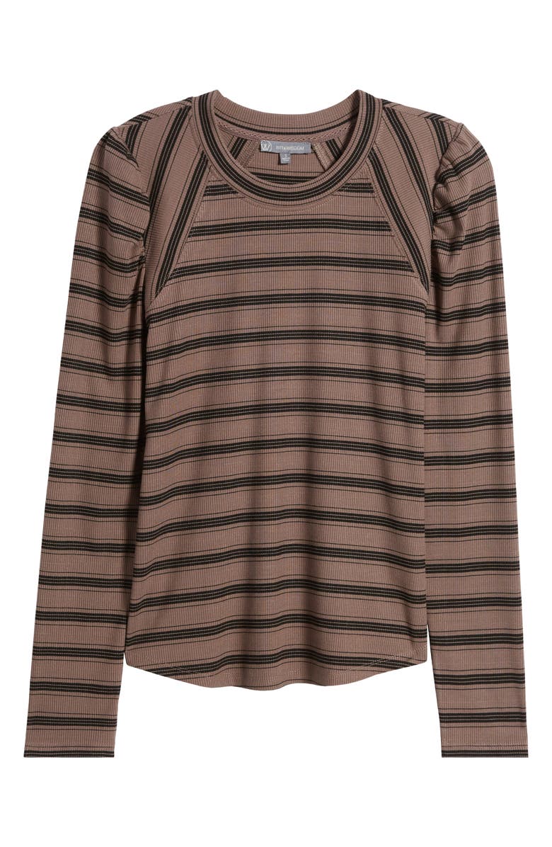 Wit & Wisdom Stripe Puff Shoulder Knit Top, Alternate, color, Oyster Mushroom/ Black