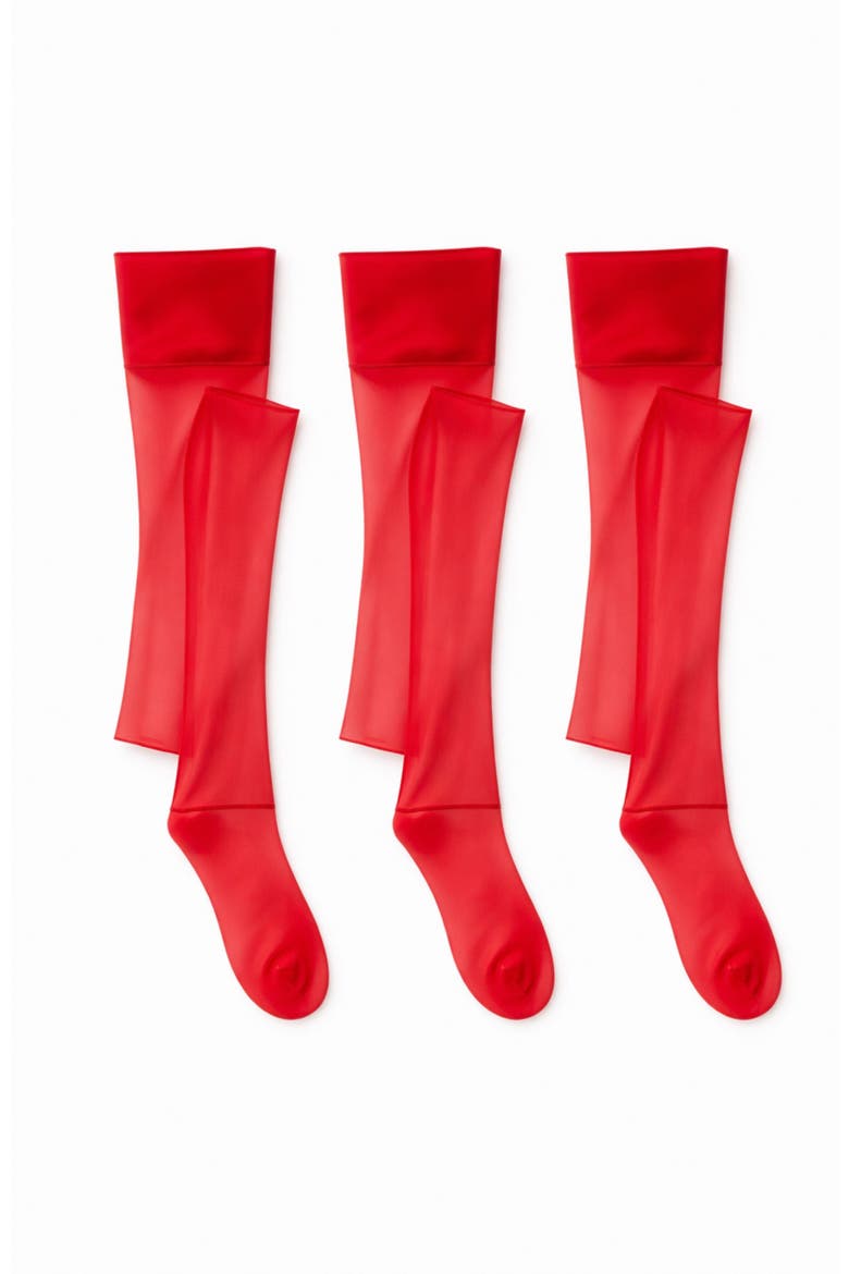 5-Pack Glossy Semi-Sheer Opaque Ladder Resistant Party Evening Tights for Women, Alternate, color, Red