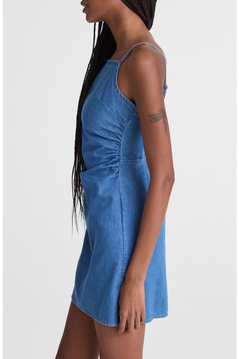 Ruched Square Neck Denim Minidress, Alternate, color, FADED SHORELINE