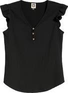 AK ANNE KLEIN Button Front Ruffle Sleeve Top