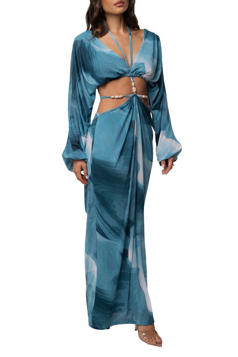 Hera Draped Maxi Skirt, Alternate, color, Sunset Blue