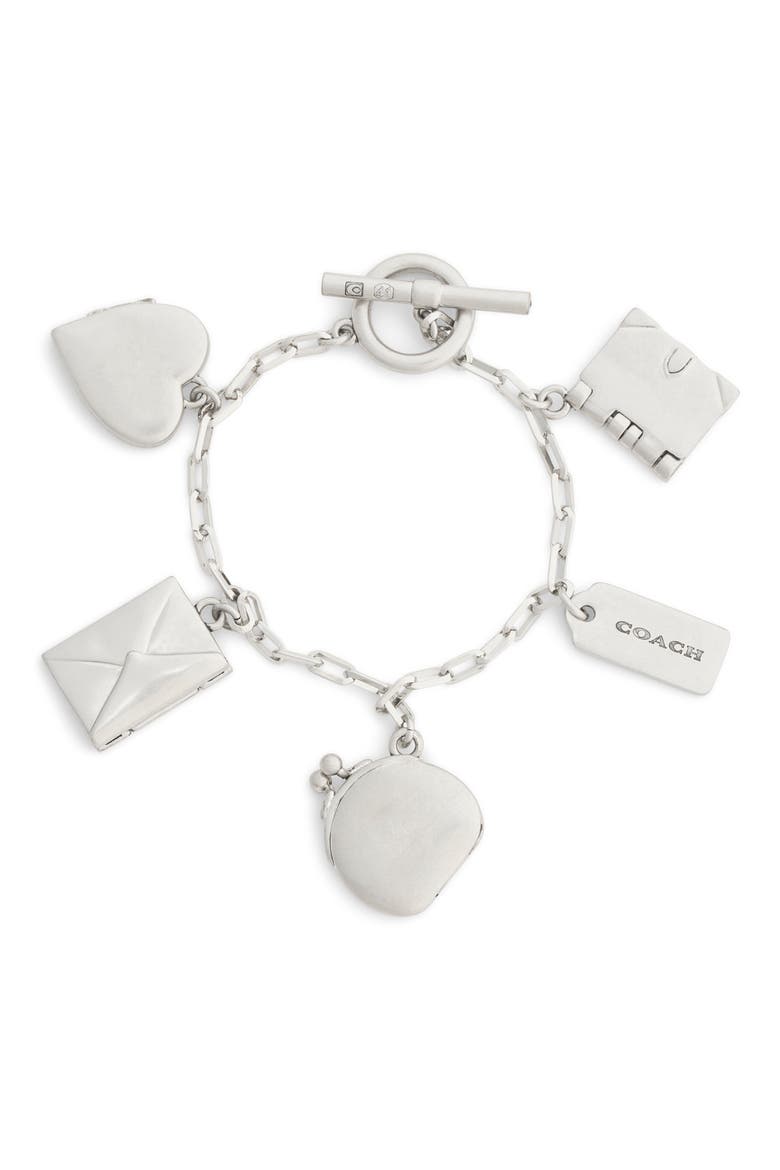 Heart & Book Charm Bracelet, Alternate, color, ANTIQUE SILVER