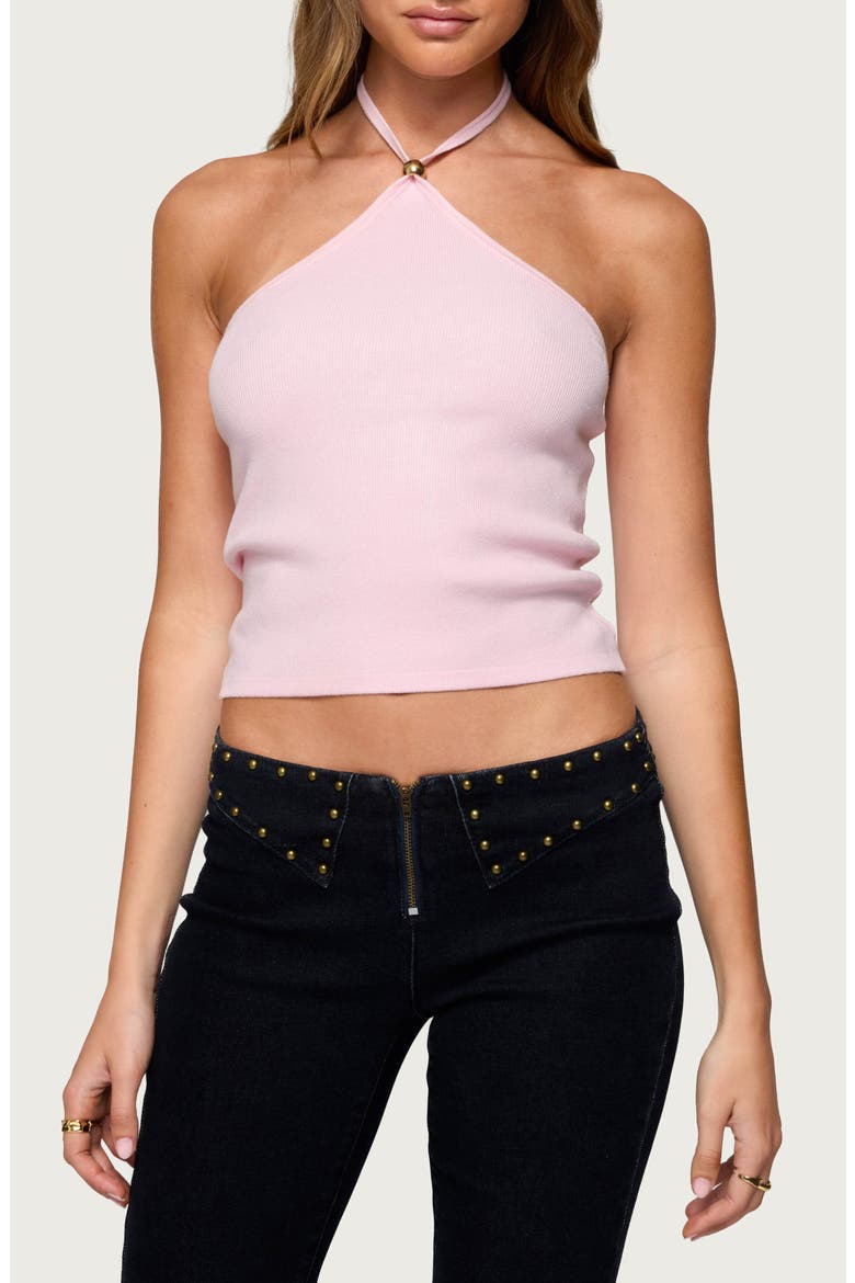 Hollis Crop Cotton Blend Halter Top, Main, color, LIGHT-PINK