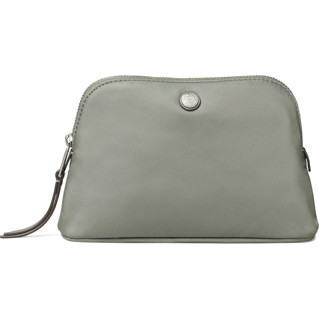 Tory Burch Small Dome Nylon Cosmetic Case In Gray
