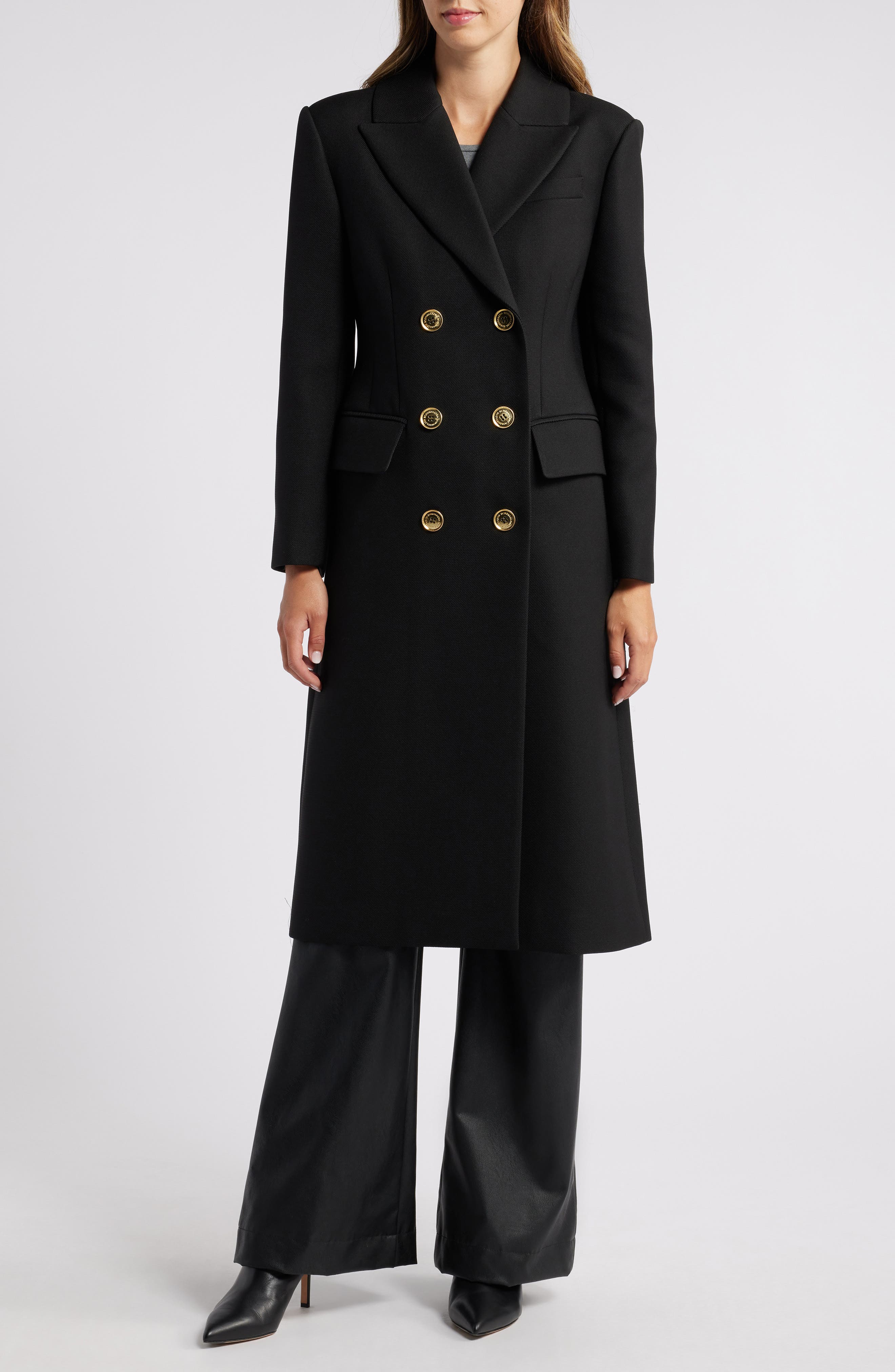 bcbg Double Breasted Coat in Black Twill 