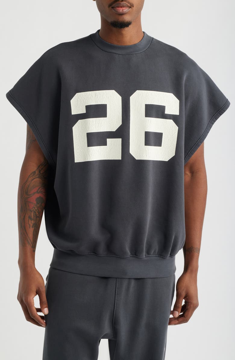 Fear of God Essentials Graphic Cutoff Sweatshirt, Main, color, Washed Iron Grey