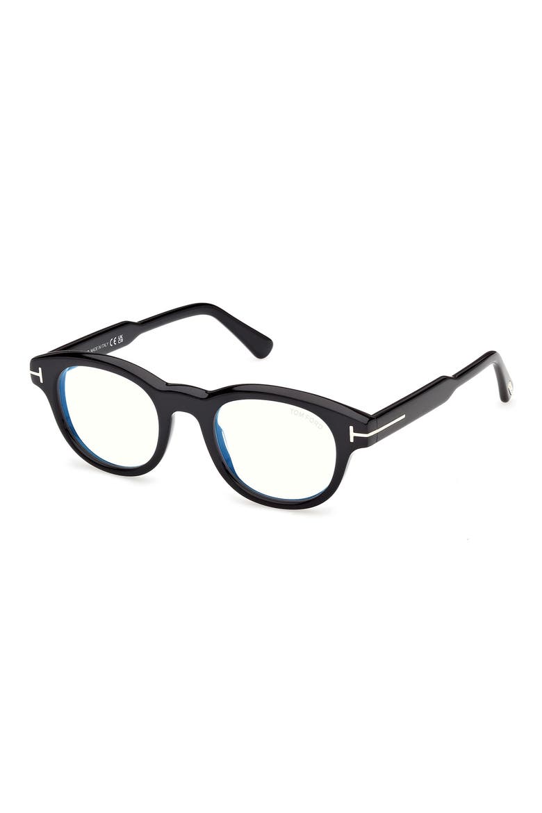 47mm Round Optical Glasses, Alternate, color, SHINY BLACK / T LOGO