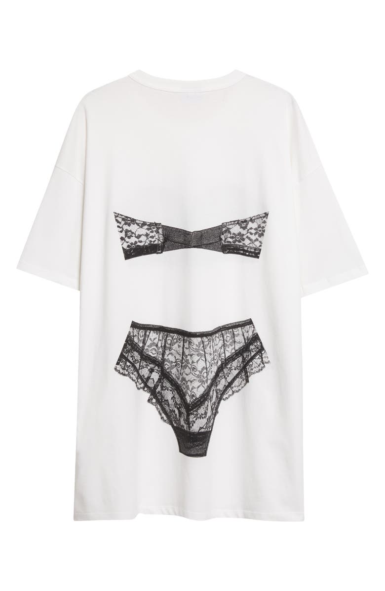 Vaquera Trompe l'Oeil Lingerie Oversize T-Shirt, Alternate, color, White