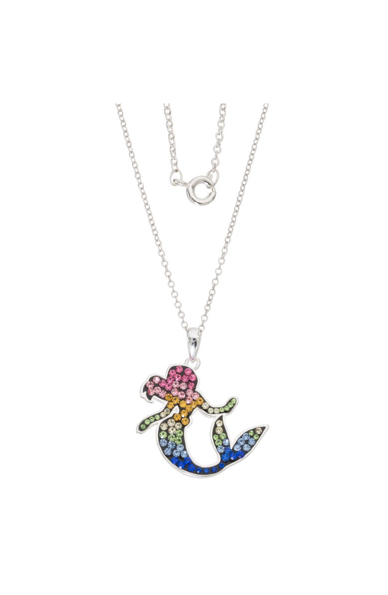 Disney The Little Mermaid Ariel Rainbow Crystal Silver Flash Plated Pendant Necklace, 18", Alternate, color, Silver, Multicolor