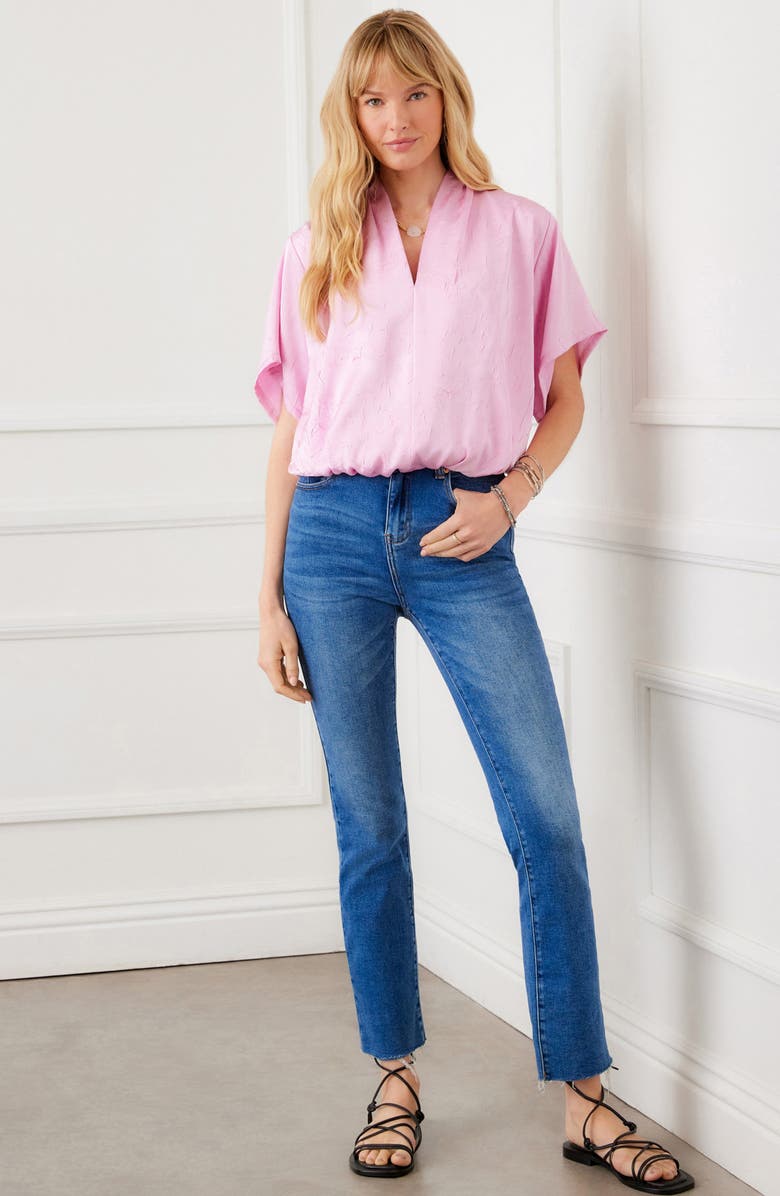 Karen Kane Crushed Satin V-Neck Top, Alternate, color, Pink