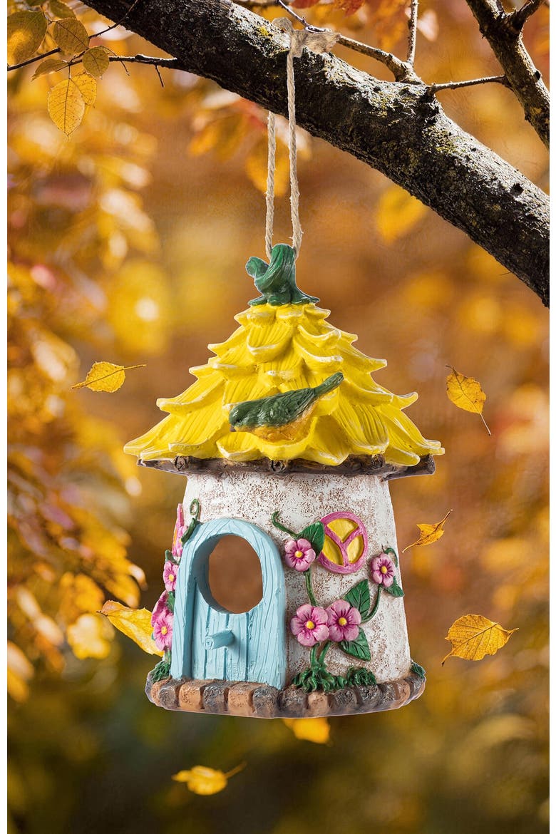 9"H Resin Colorful Roof Outdoor Garden Birdhouse, Alternate, color, Yellow