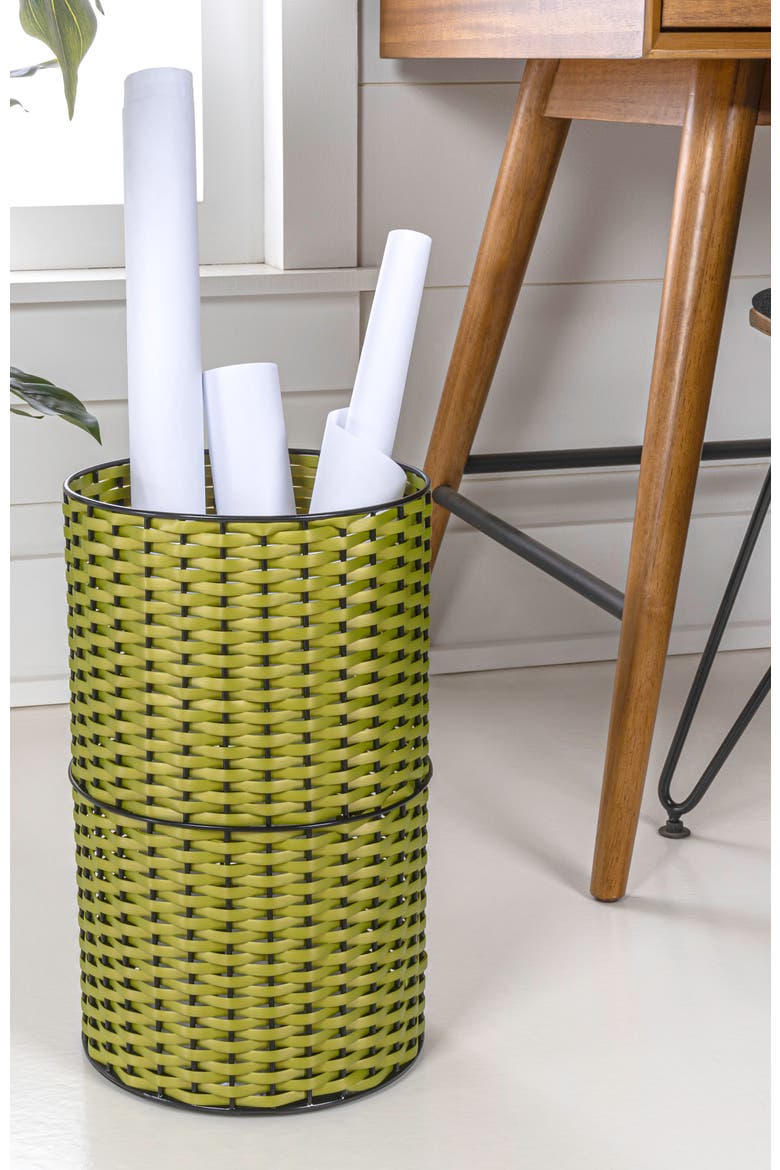 Cecil Modern Natural Wicker Cylinder Waste Basket, Alternate, color, Pear Green/Black