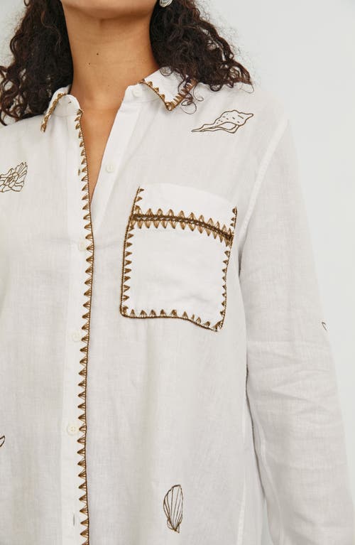 Rails Saya Embroidered Detail Linen Blend Button-up Shirt In White Marine Embroid