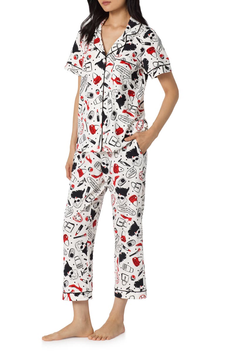 BedHead Pajamas Print Stretch Organic Cotton Crop Pajamas, Alternate, color, Devil Wears Prada