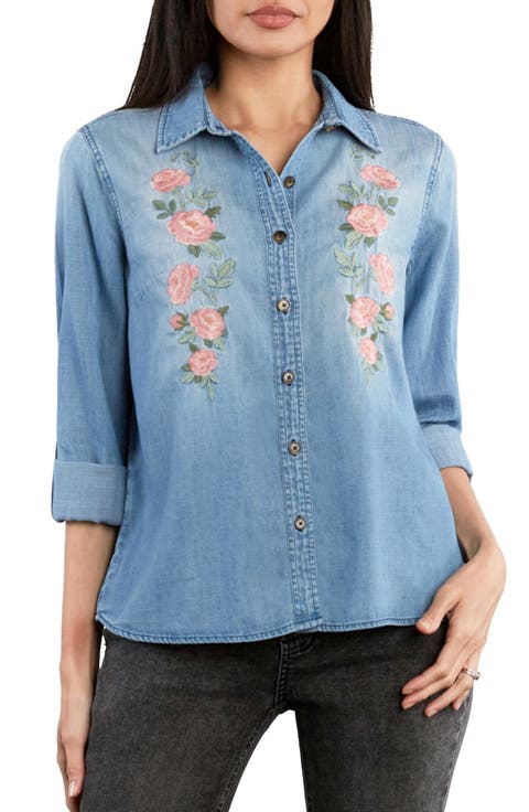 Rose Embroidered Denim Shirt