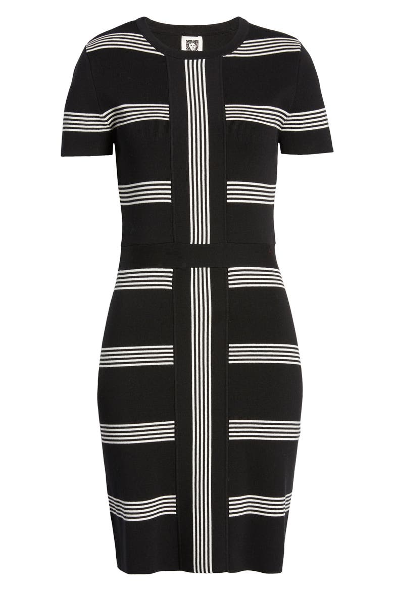 Stripe Cotton Blend Rib Dress, Alternate, color, ANNE BLACK/ANNE WHITE