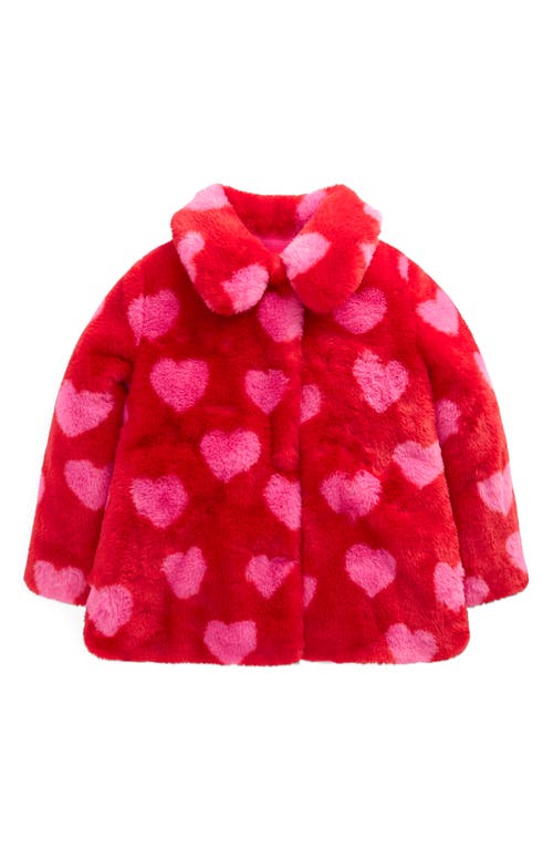 Mini Boden Kids' Collared Faux Fur Coat In Red