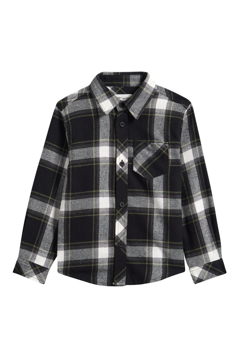 Kids' Plaid Organic Cotton Flannel Shirt, Main, color, BLACK