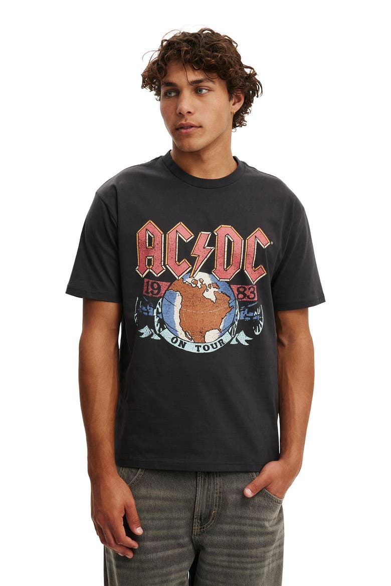Men's Premium Loose Fit Music T-Shirt, Main, color, Washed Black - Ac Dc - On