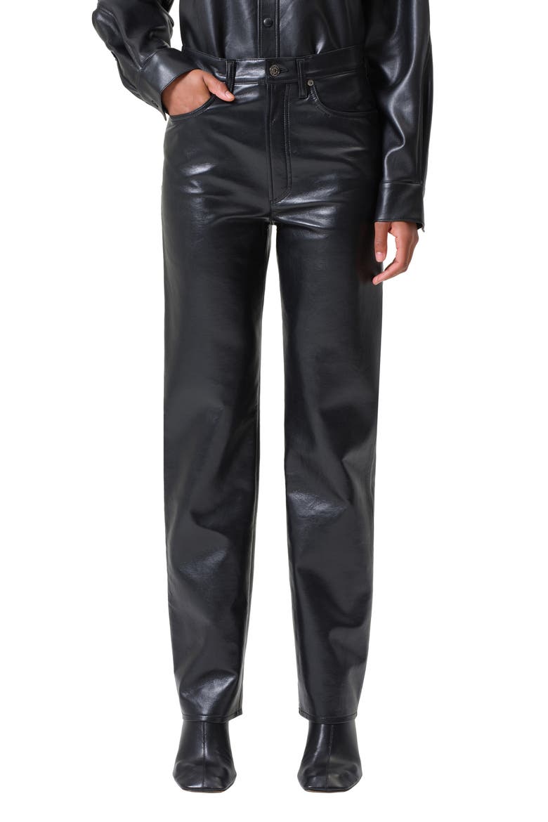 '90s Pinch Waist Straight Leg Leather Blend Pants, Main, color, DETOX