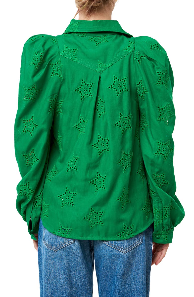 CIEBON Robyn Eyelet Puff Shoulder Shirt, Alternate, color, Green