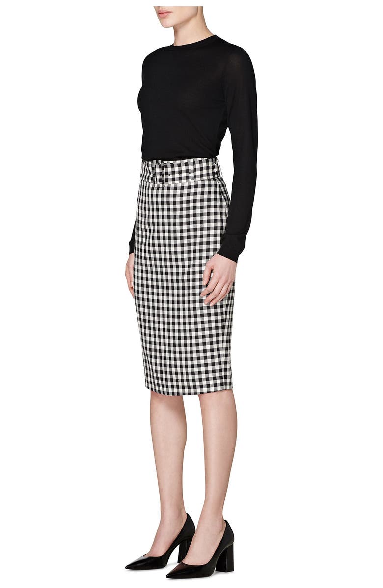 SUISTUDIO Darell Belted Gingham Pencil Skirt, Alternate, color,