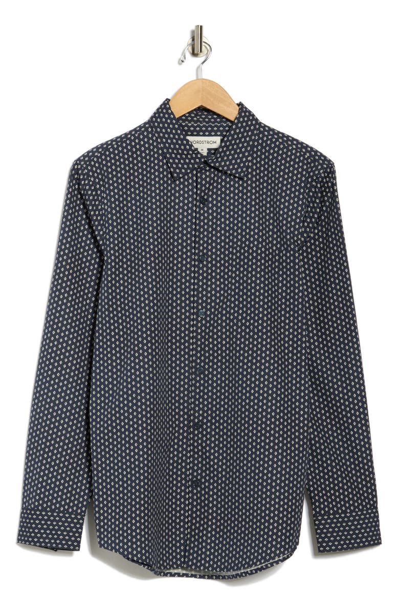 Nordstrom Diamond Print Cotton Button-Up Shirt, Alternate, color, Navy Still Diamond Geo