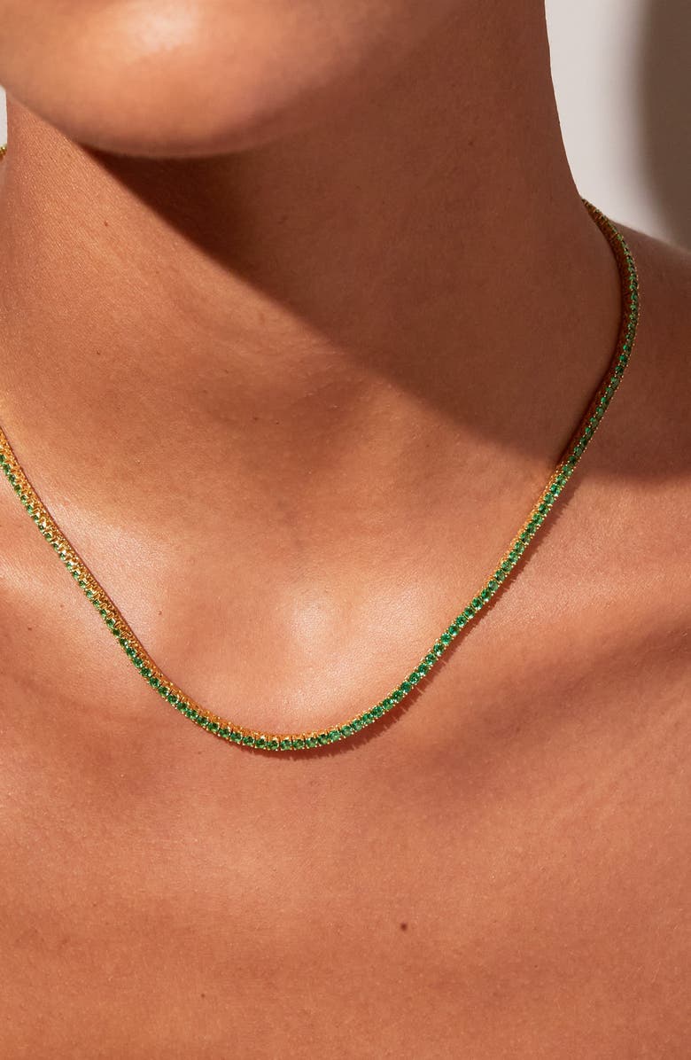 Aurate New York Lab Grown Green Emerald Tennis Necklace, Alternate, color, Green Emerald