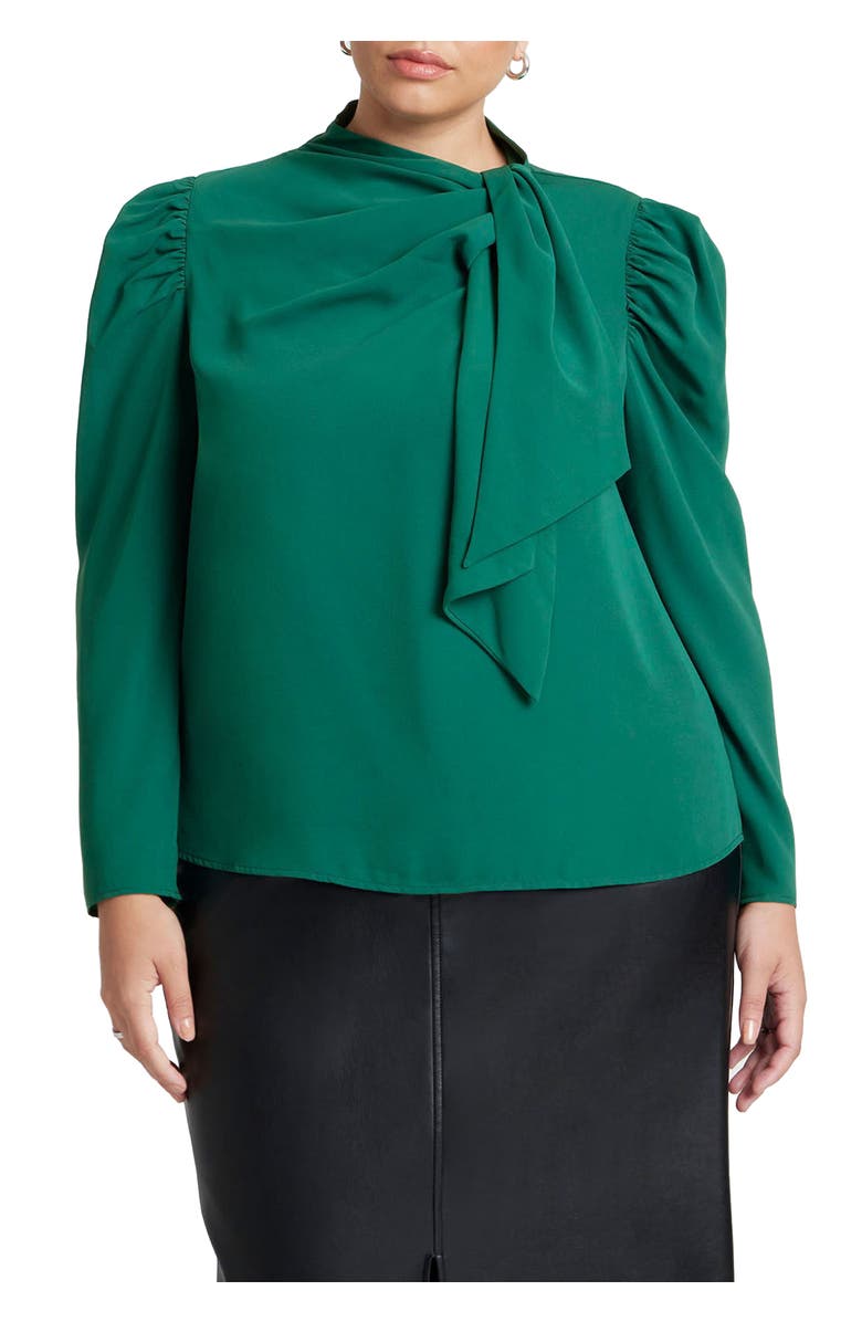 ELOQUII Drape Front Blouse, Main, color, Rain Forest