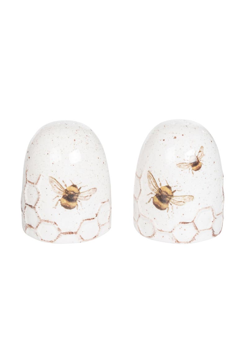 Dolomite Bee Salt and Pepper Shaker Set of 2 Ceramic Shakers for Kitchen Dining Table Decor, Main, color, White