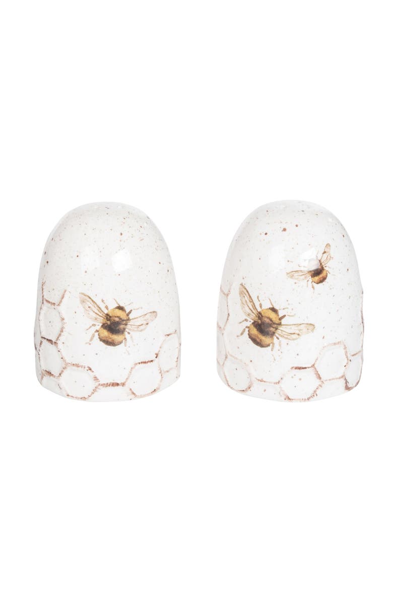 Transpac Dolomite Bee Salt and Pepper Shaker Set of 2 Ceramic Shakers for Kitchen Dining Table Decor, Main, color, White