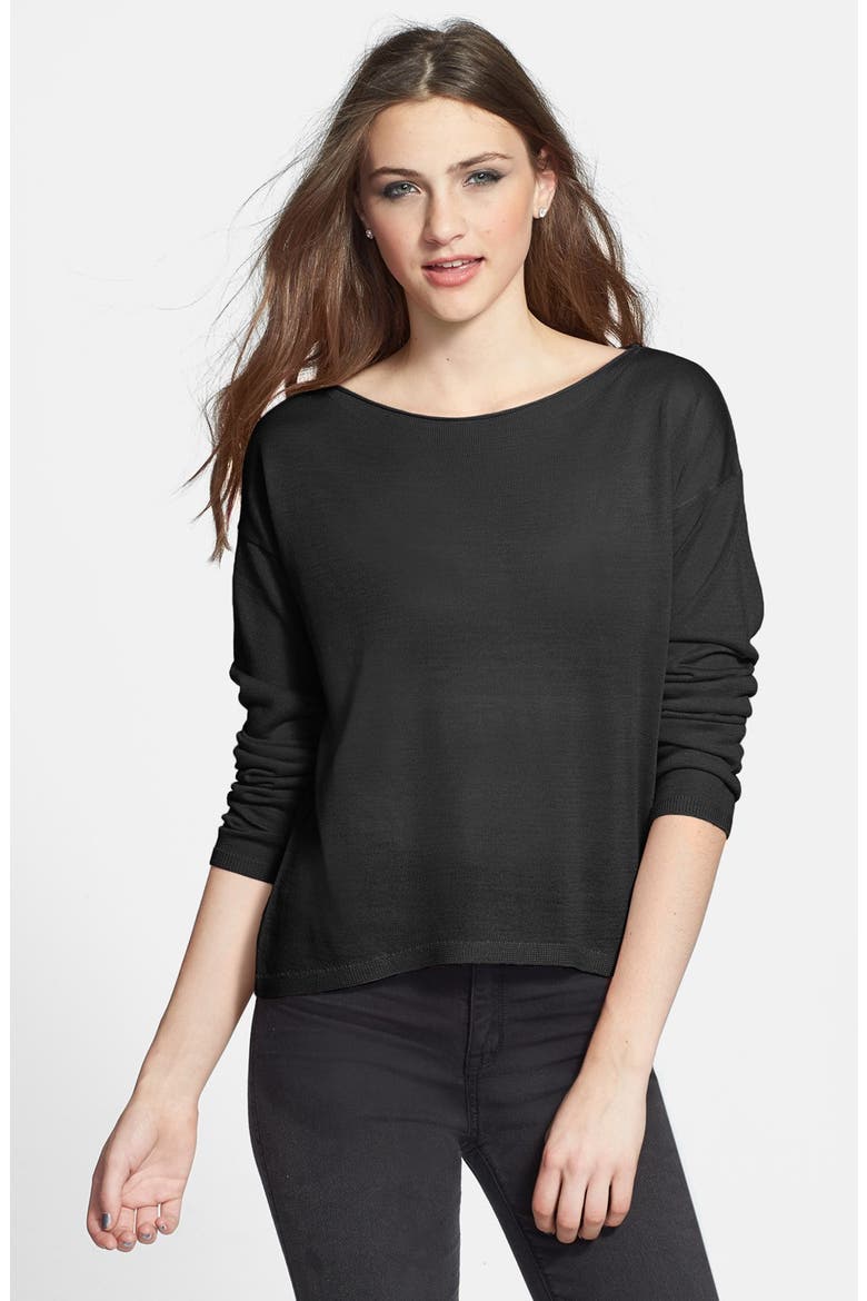 Sheer High/Low Pullover, Main, color, BLACK