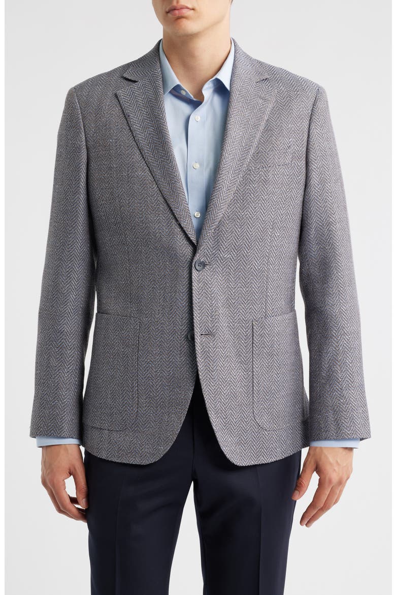 Henrik Trim Fit Italian Wool & Linen Blend Jacket, Main, color, BLUE SATORI HERRING TEXTR