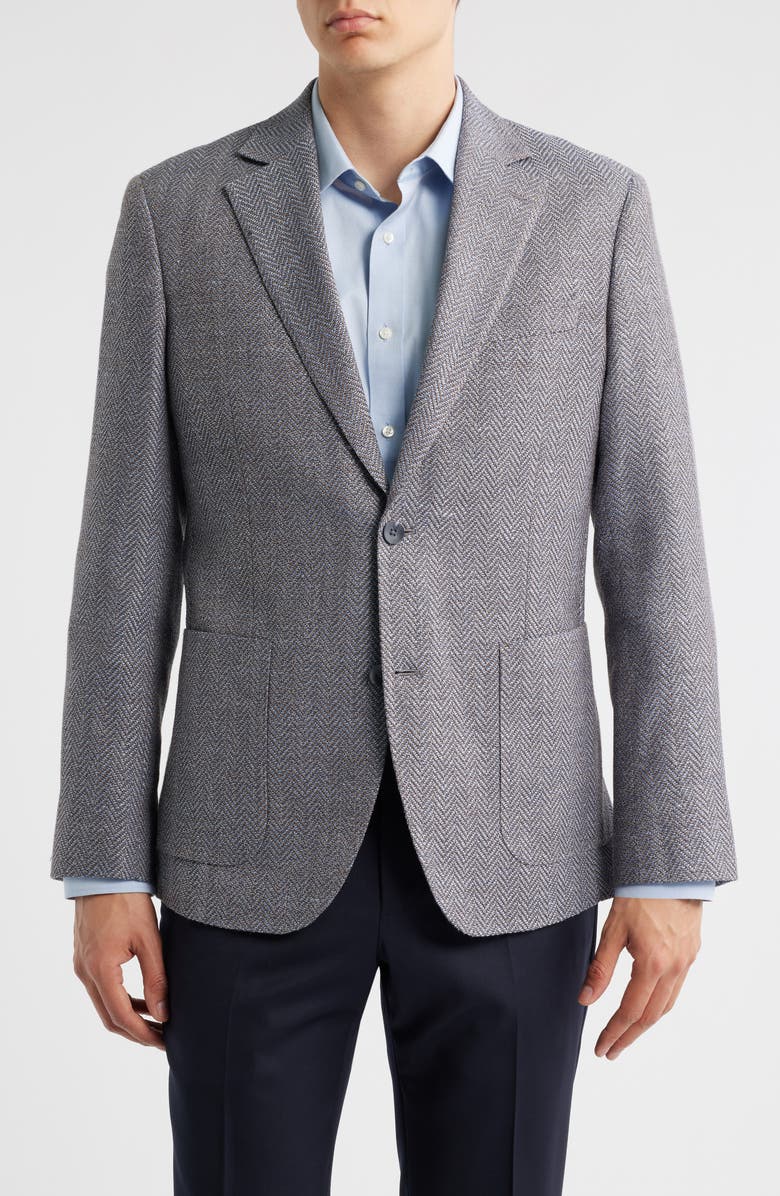 Nordstrom Henrik Trim Fit Italian Wool & Linen Blend Jacket, Main, color, Blue Satori Herring Textr