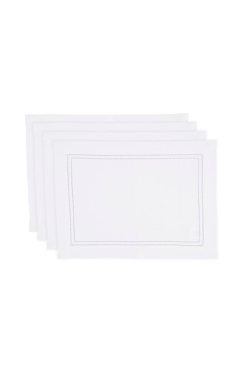 Solino Home Linen Placemats - Linen Double Hemstitch, 14" x 19" Inch, Main, color, White