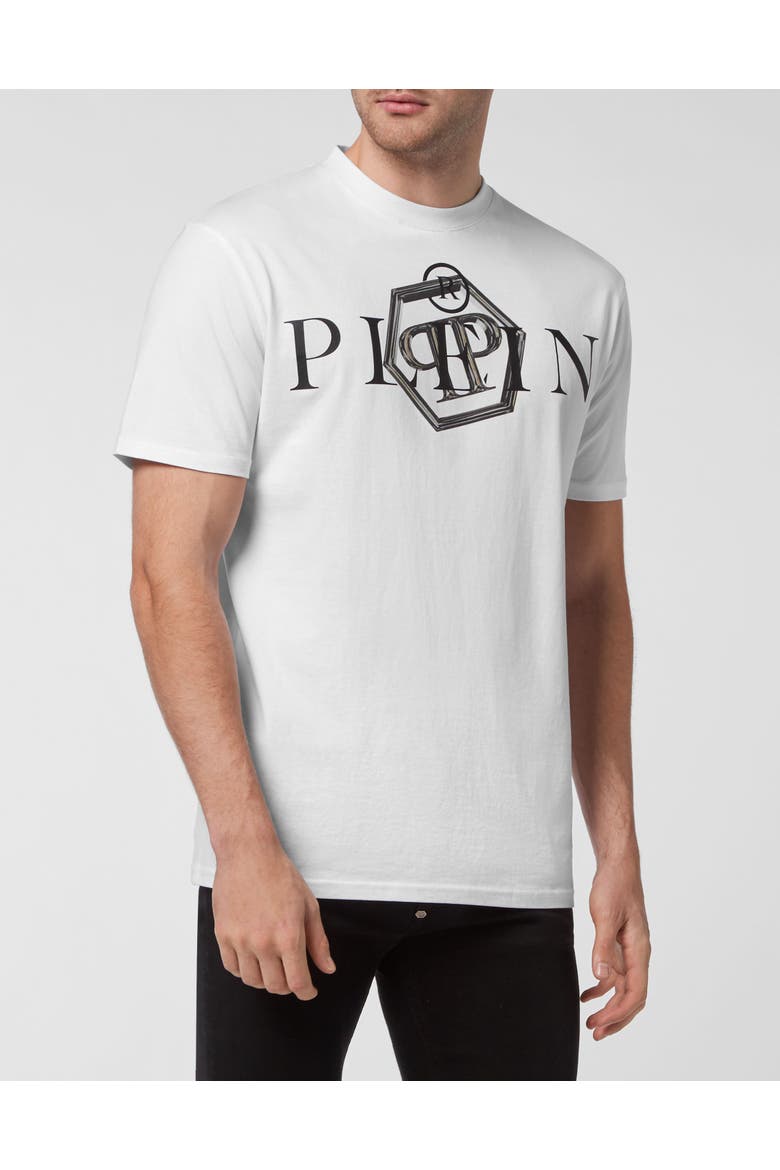 T-Shirt Round Neck Philipp Plein Tm Hexagon Men, Main, color, white/black