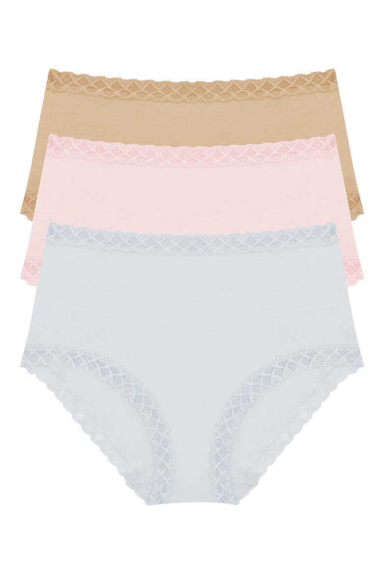 Natori Bliss Cotton Full Brief 3-Pack, Main, color, Quarry/Pink Sky/Cafe