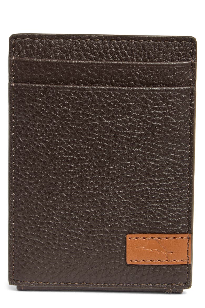 Como Pebbled Leather Slim Card Case, Main, color, BROWN/ TAN