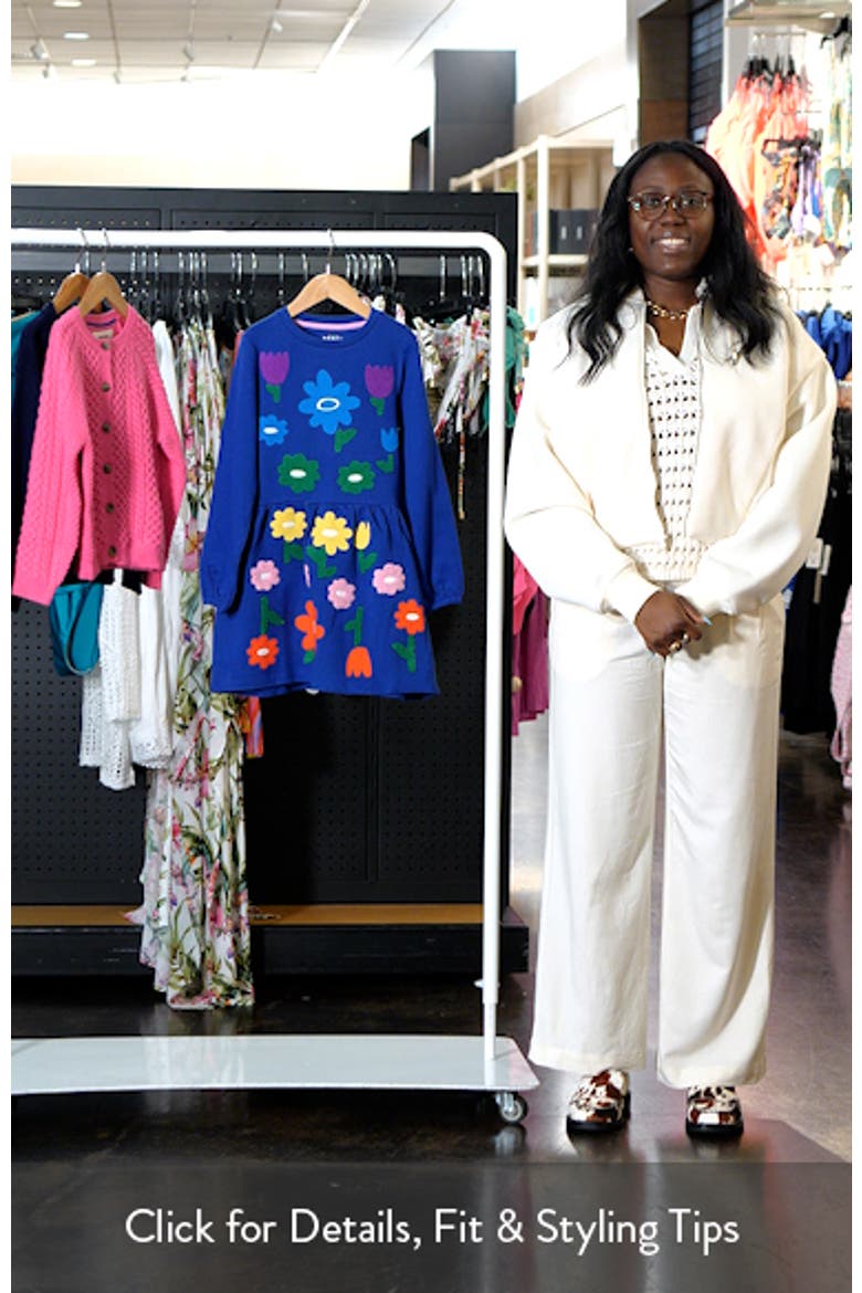 Kids' Floral Appliqué Long Sleeve Cotton Sweatshirt Dress video