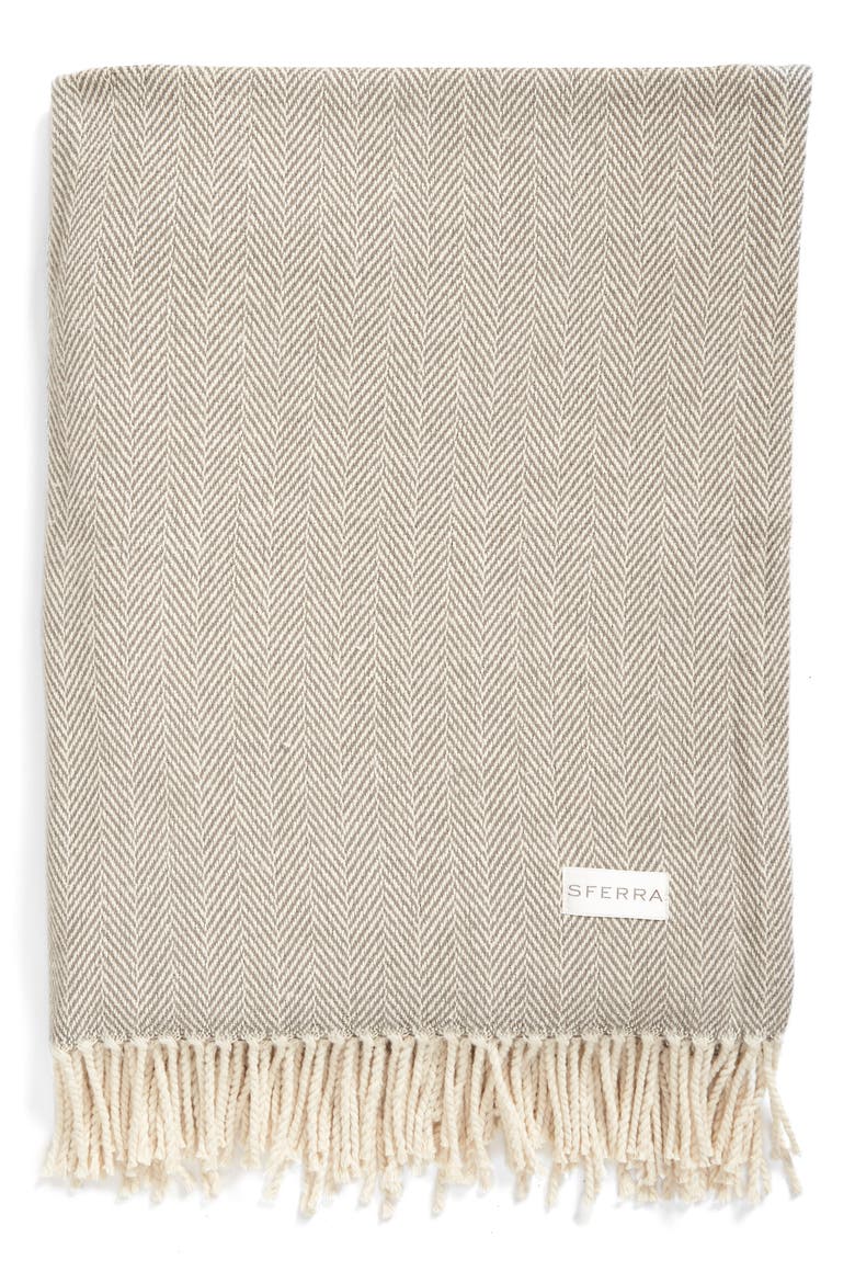 Celine Fringed Herringbone Cotton Throw, Main, color, CHARCOAL