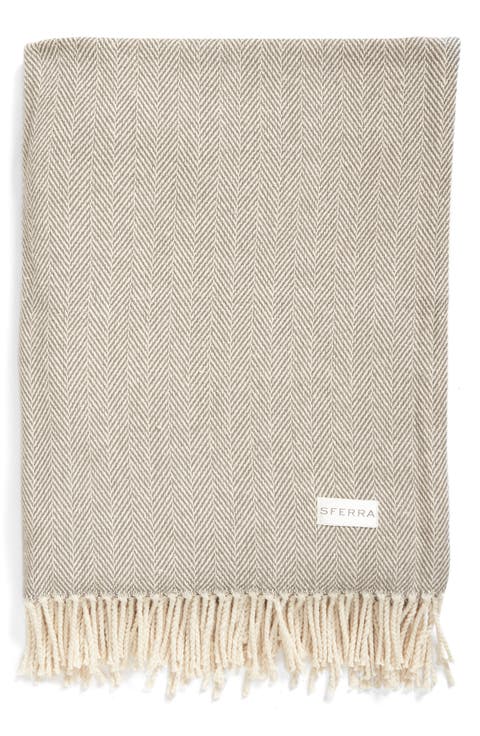 Celine Fringed Herringbone Cotton Throw