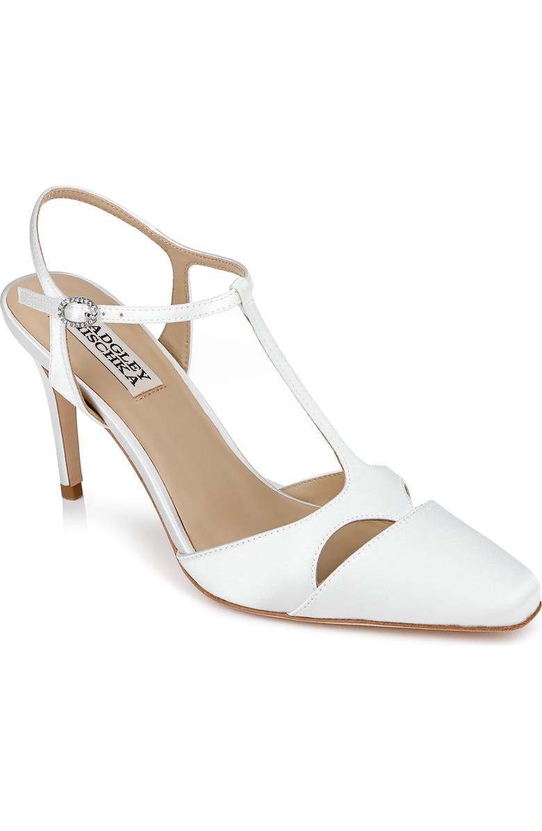 Badgley Mischka Collection Aurelia Ankle Strap Cap Toe Pump, Main, color, White Satin