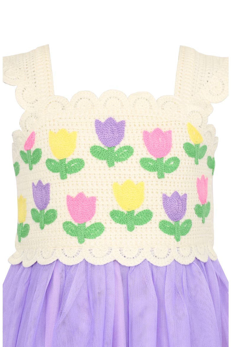 Kids' Tulip Crochet Dress, Alternate, color, IVORY/ PURPLE