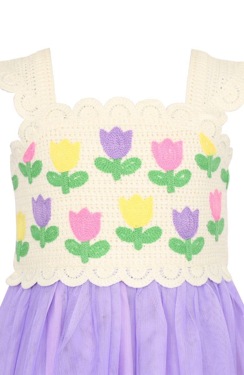 Zunie Kids' Tulip Crochet Dress, Alternate, color, Ivory/ Purple